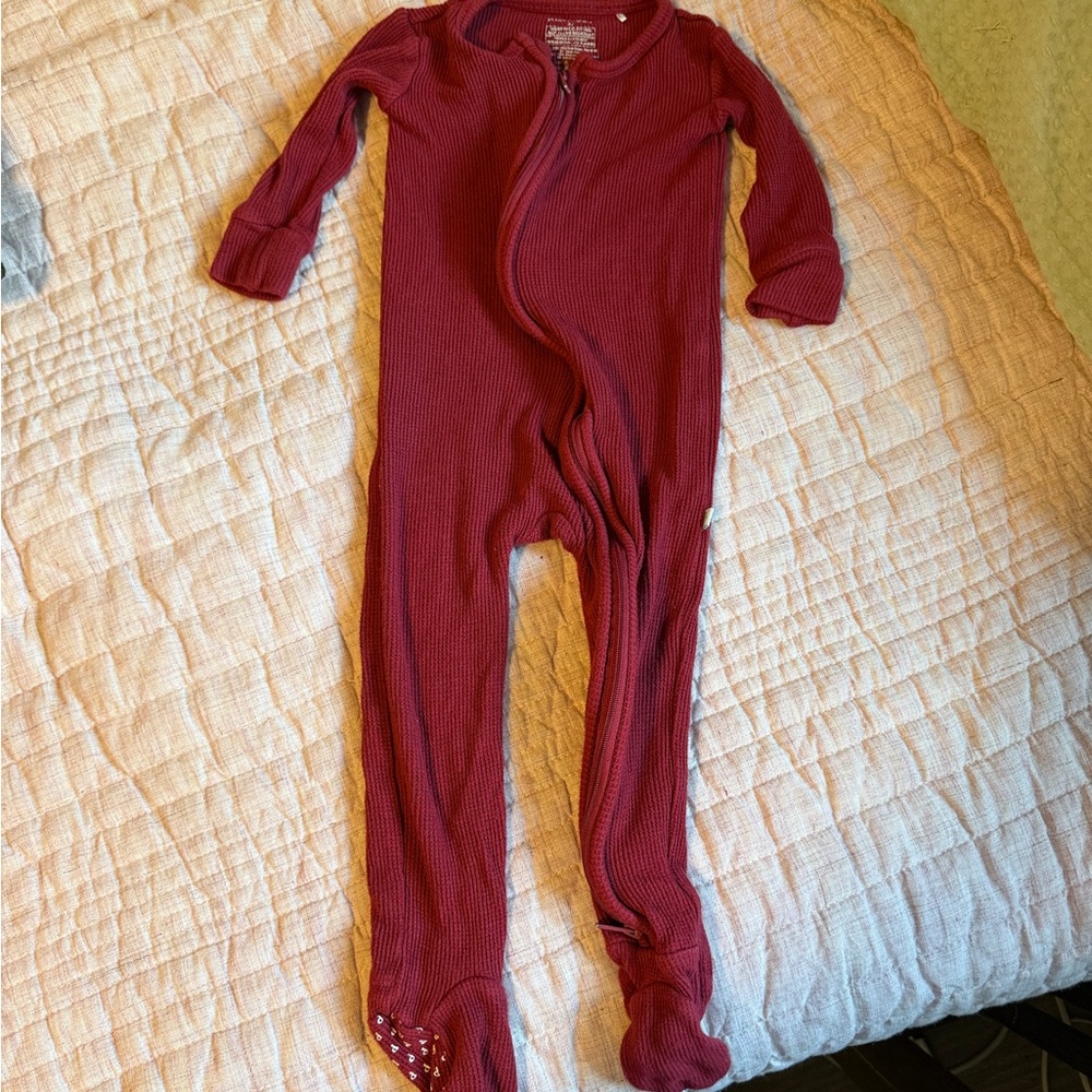 Posh peanut footed red thermal waffle one piece sleeper